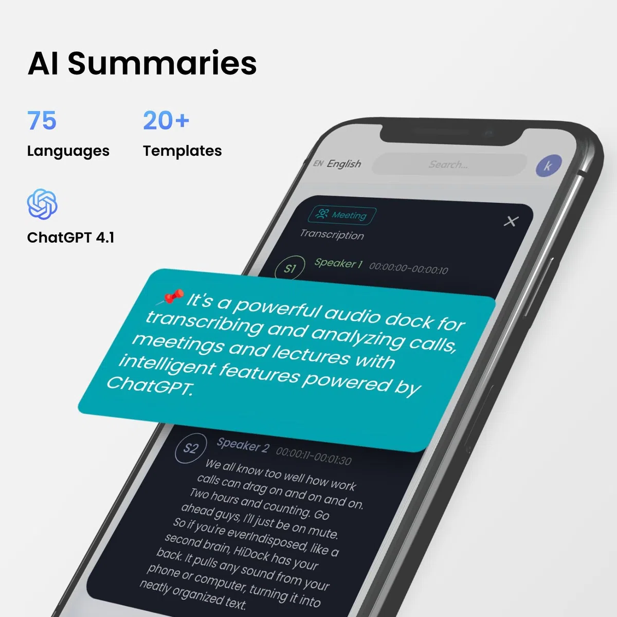 Grabadora de voz H1E AI, grabación de voz de 1000 horas, transcripción y resumen de IA gratuitas, soporta 75 idiomas, más de 20 plantillas, auriculares inalámbricos, marca de voz y estación de