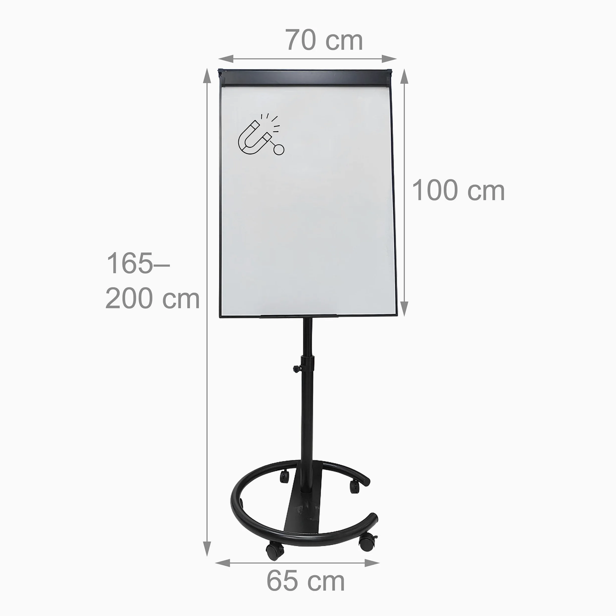 Pizarra blanca Relaxdays, magnética, ajustable en altura, con ruedas, marco de aluminio, 100 x 70 cm