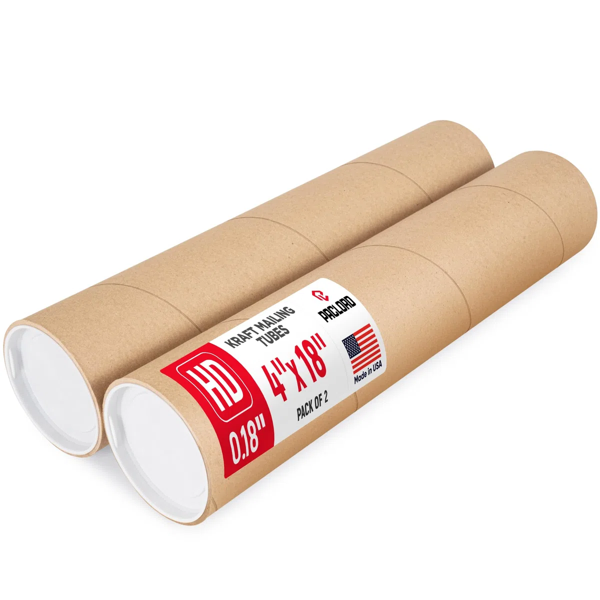 Tubo de cartón reforzado de alta resistencia de 4 x 18 pulgadas, paquete de 2 tubos con 4 tapas, aprobado por USPS seguro, ideal para envío y almacenamiento de impresiones, obras de arte