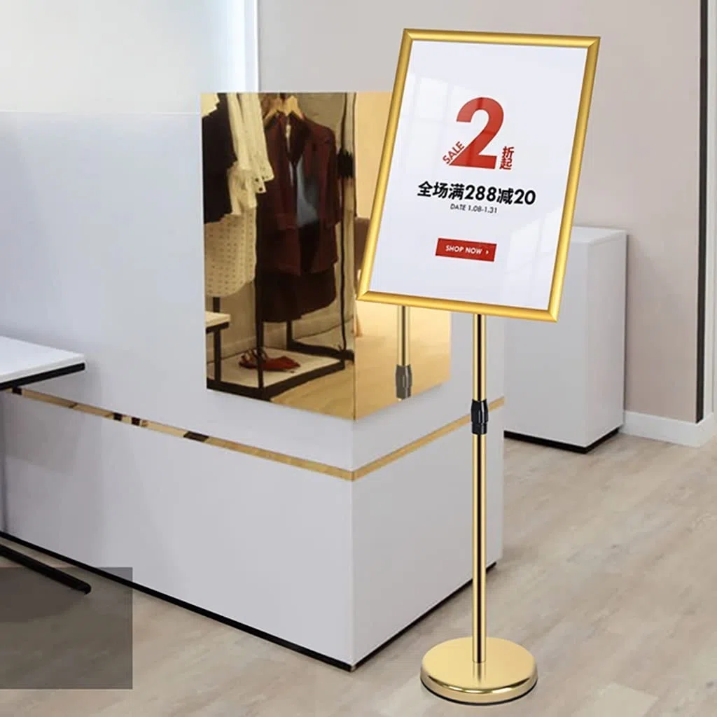 Soporte de aluminio ajustable para carteles, soporte para exhibición de suelo, soporte de publicidad de menú para bodas, eventos, promociones de ventas y vitrinas