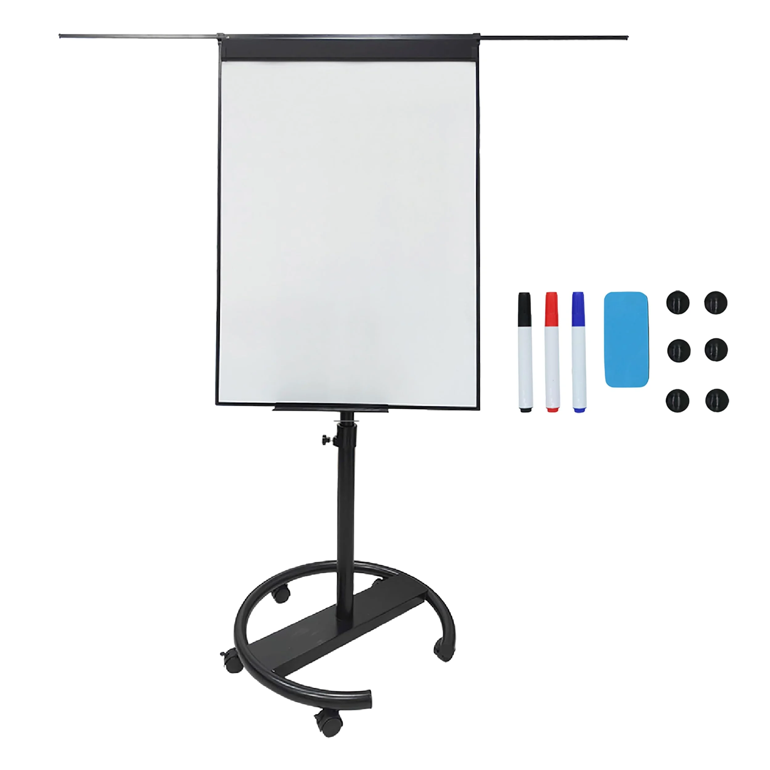Pizarra blanca Relaxdays, magnética, ajustable en altura, con ruedas, marco de aluminio, 100 x 70 cm