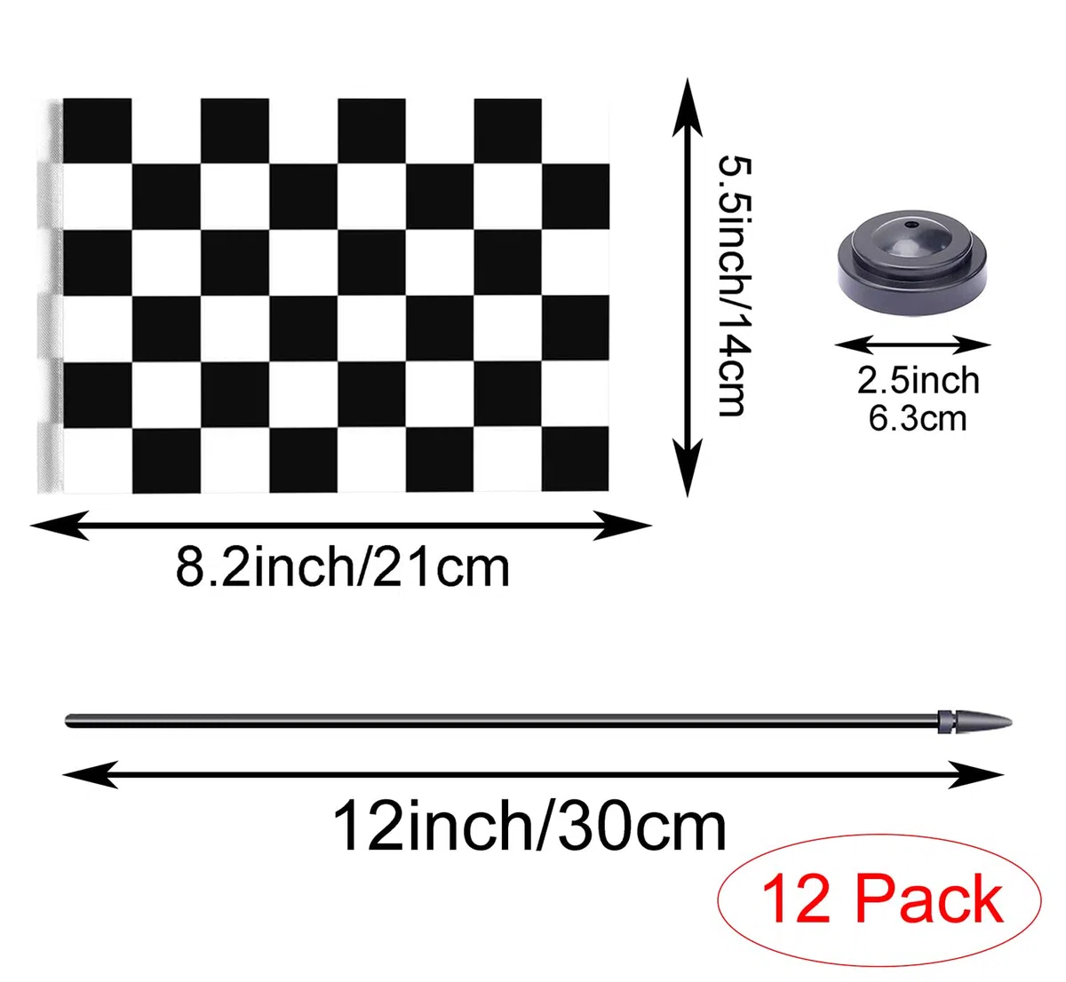 ZXvZYT Juego de banderas de escritorio a cuadros en blanco y negro, pequeñas banderas de mesa de oficina con poste sólido de 12 pulgadas, decoración de base negra (paquete de 12)