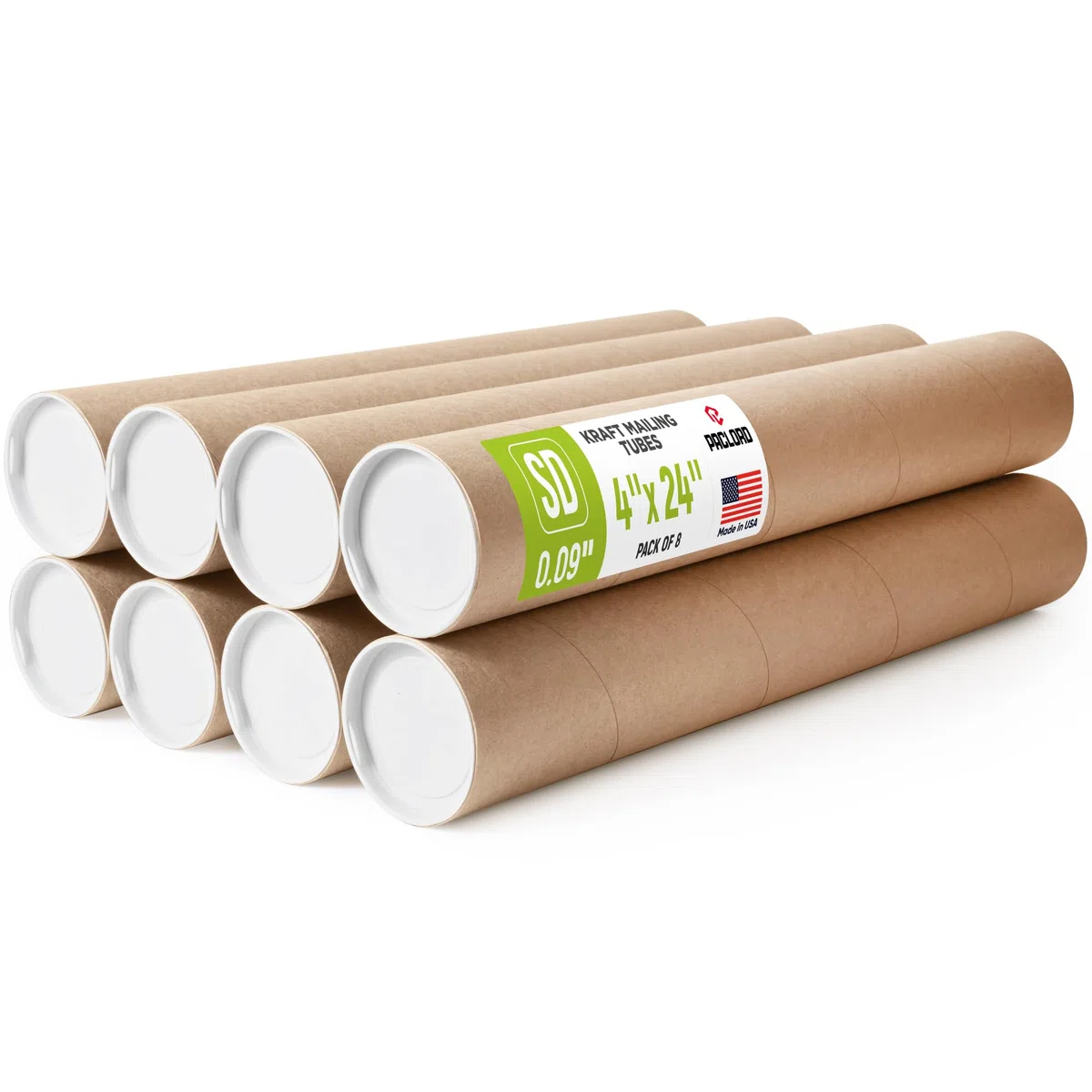 Tubos de correo de papel kraft reforzados de 4 x 24 pulgadas, paquete de 8 tubos con 2 tapas cada uno, tubo de póster aprobado por USPS, tubo de cartón fabricado en Estados Unidos para enviar y
