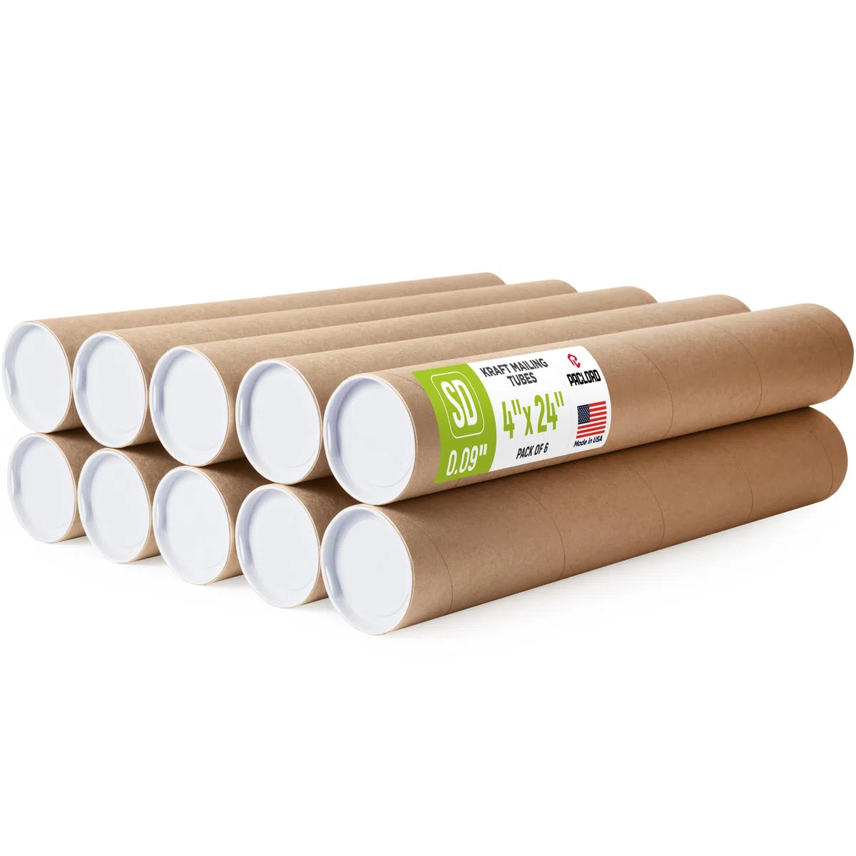 Tubos de correo de papel kraft reforzados de 4 x 24 pulgadas, paquete de 10 tubos con 2 tapas cada uno, tubo de póster aprobado por USPS, tubo de cartón fabricado en Estados Unidos para enviar y